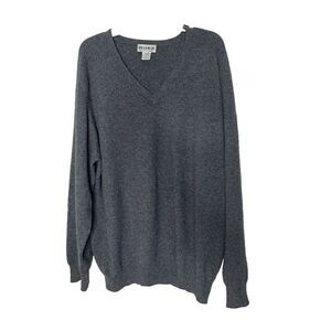 Braemar Size XL Mens 100% Pure Cashmere Gray Sweater Extra Large V Neck